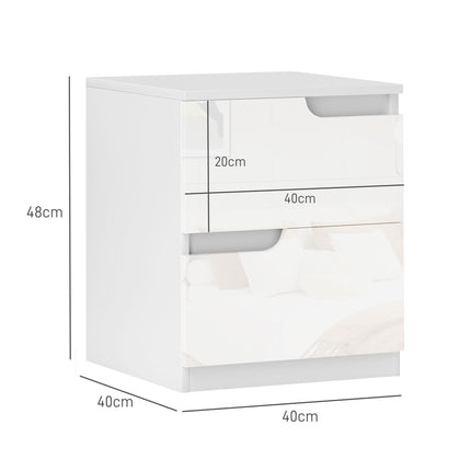 High Gloss Bedside Table Set of 2 - White