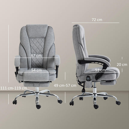 Massage Office Chair, Heated Reclining Computer Chair with Adjustable Height and Footrest, Grey