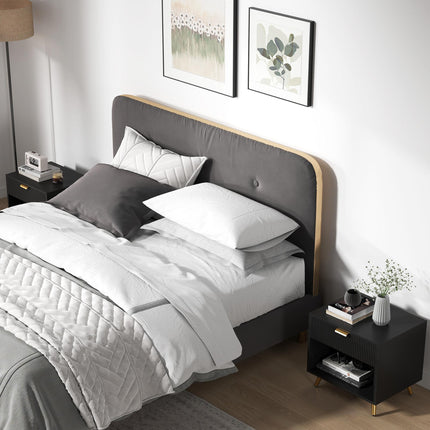Elegant Bedside Table Set of 2, with Drawer and Shelf - Black/Gold Tone