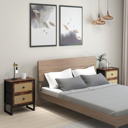 Industrial-Natural Bedside Table Set of 2 - Brown