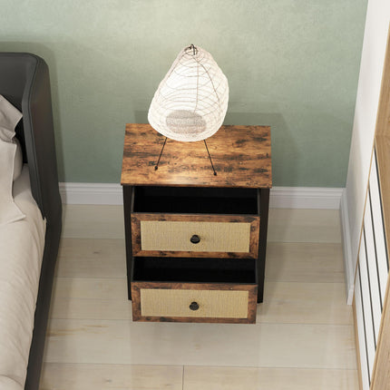 Industrial-Natural Bedside Table Set of 2 - Brown