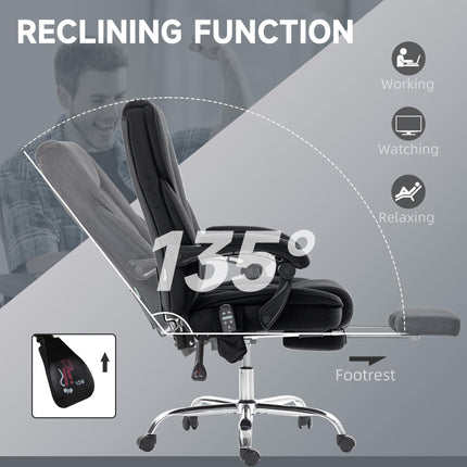Massage Office Chair, Heated Reclining Computer Chair with Adjustable Height and Footrest, Black
