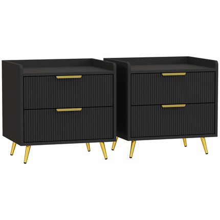 Elegant Two-Drawer Bedside Table Set of 2 - Black