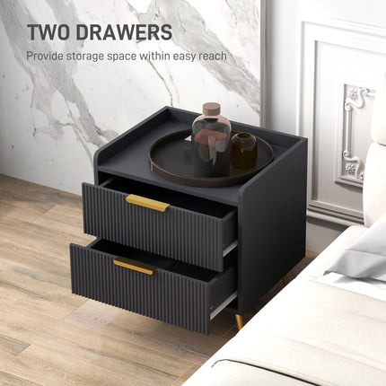 Elegant Two-Drawer Bedside Table Set of 2 - Black