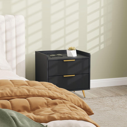 Elegant Two-Drawer Bedside Table Set of 2 - Black
