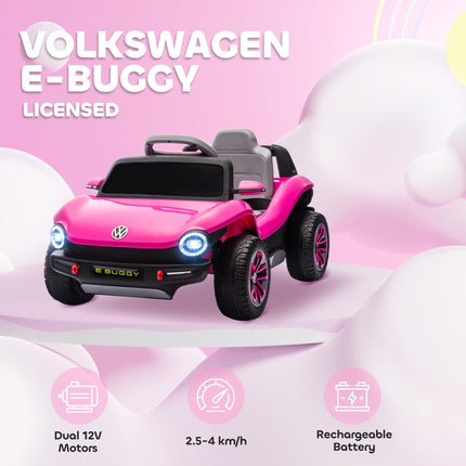 Volkswagen Licensed Kids Electric Car with Remote Control for Ages 3-6 Years, Pink
