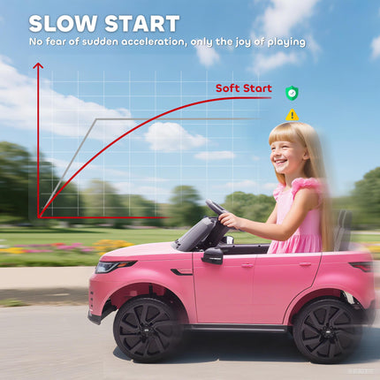 Land Rover Discovery Licensed 12V Kids Electric Car with Remote, 4 Wheel Suspension, Slow Start, Lights, Music, Pink