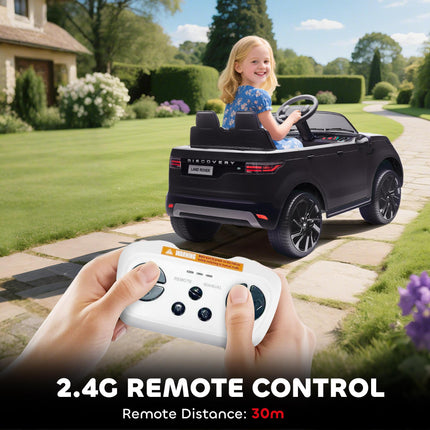 Land Rover Discovery Licensed 12V Kids Electric Car with Remote, 4 Wheel Suspension, Slow Start, Lights, Music, Black