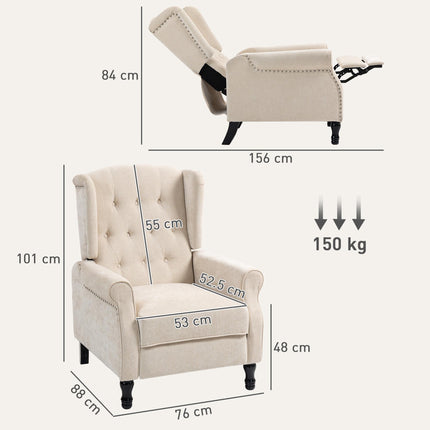150° Reclining Vintage Armchair, with footrest - Beige
