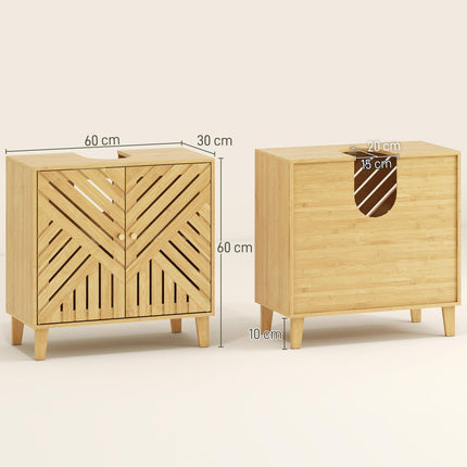 Bamboo Bathroom Under Sink Cabinet with Adjustable Shelf for Basin without Pedestal - Natural