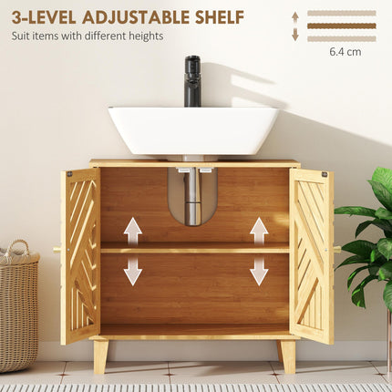 Bamboo Bathroom Under Sink Cabinet with Adjustable Shelf for Basin without Pedestal - Natural