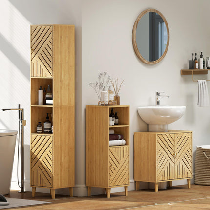 Bamboo Bathroom Under Sink Cabinet with Adjustable Shelf for Basin without Pedestal - Natural