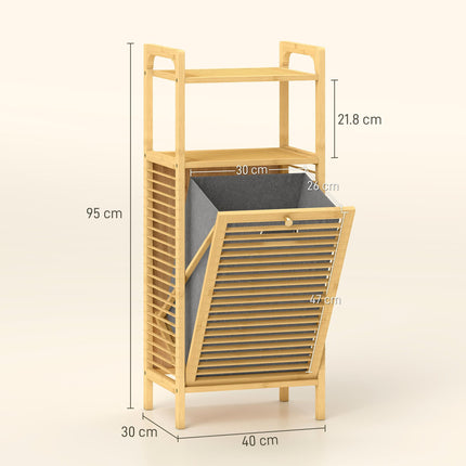 Bamboo Laundry Cabinet with Slatted Door, Bathroom Cabinet with Tilt-Out Hamper and Removable Liner Bag, 40 x 30D x 95 cm, Natural Wood Finish