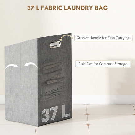 Bamboo Laundry Cabinet with Slatted Door, Bathroom Cabinet with Tilt-Out Hamper and Removable Liner Bag, 40 x 30D x 95 cm, Natural Wood Finish