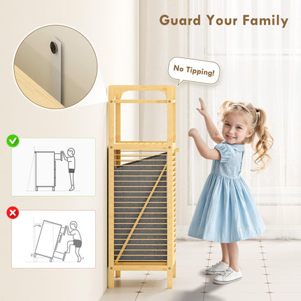 Bamboo Laundry Cabinet with Slatted Door, Bathroom Cabinet with Tilt-Out Hamper and Removable Liner Bag, 40 x 30D x 95 cm, Natural Wood Finish