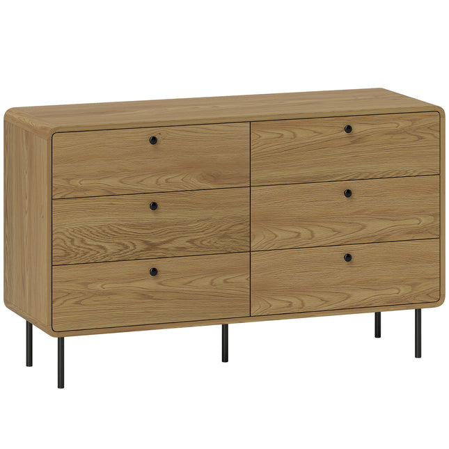 Chest of Drawers, 6 Drawer Dresser - Oak