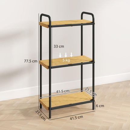3-Tier Bamboo Bathroom Storage Shelf, Freestanding Narrow Shelving Unit with Slatted Shelves for Kitchen Bathroom Living Room, 41.5 x 21.5 x 77.5 cm, Natural and Black