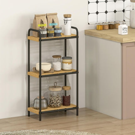 3-Tier Bamboo Bathroom Storage Shelf, Freestanding Narrow Shelving Unit with Slatted Shelves for Kitchen Bathroom Living Room, 41.5 x 21.5 x 77.5 cm, Natural and Black