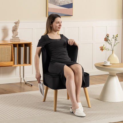 Modern Accent Chair, Fabric Living Room Chair with Rubber Wood Legs and Thick Pa