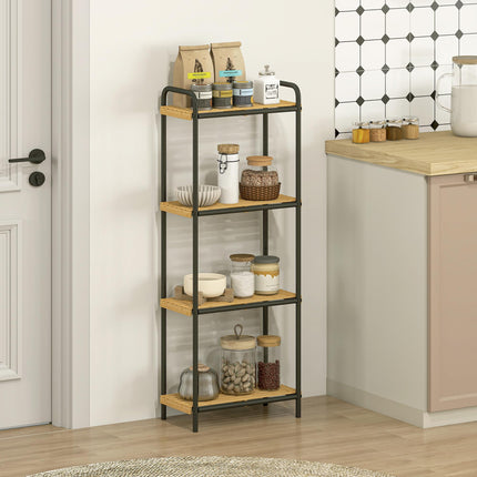 4-Tier Bamboo Bathroom Storage Shelf, Freestanding Narrow Shelving Unit with Slatted Shelves for Kitchen Bathroom Living Room, 41.5 x 21.5 x 106 cm, Natural and Black