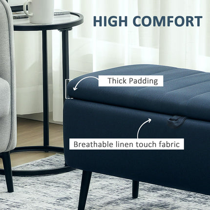92 x 31cm Linen-Look Storage Ottoman - Dark Blue