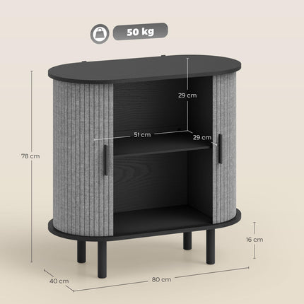 Tambour Sideboard with Fluted Sliding Doors, Modern Kitchen Cupboard with Storage Shelves and Wooden Legs, Grey
