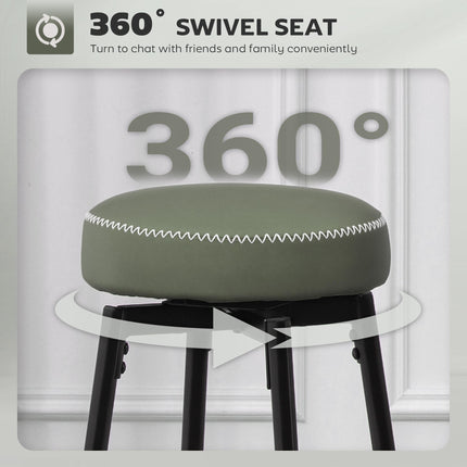 Set of Two Faux Leather Bar Stools - Green/Black