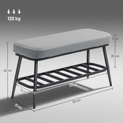 PU Leather Shoe Storage Bench - Grey