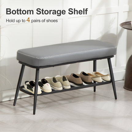 PU Leather Shoe Storage Bench - Grey