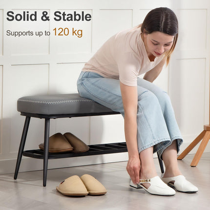 PU Leather Shoe Storage Bench - Grey