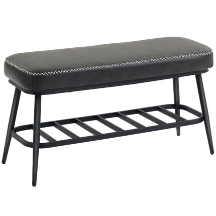 PU Leather Shoe Storage Bench - Charcoal Grey