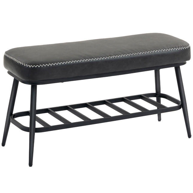 PU Leather Shoe Storage Bench - Charcoal Grey