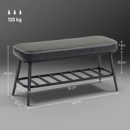 PU Leather Shoe Storage Bench - Charcoal Grey