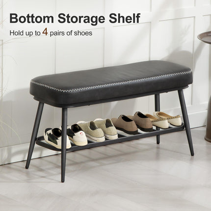 PU Leather Shoe Storage Bench - Charcoal Grey