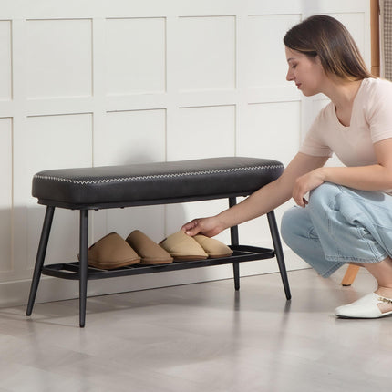PU Leather Shoe Storage Bench - Charcoal Grey
