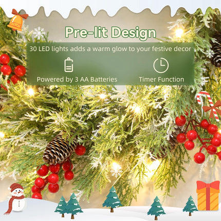 60 cm Prelit Christmas Wreath, Door Wreath with Realistic Branches, 30 Warm Whit