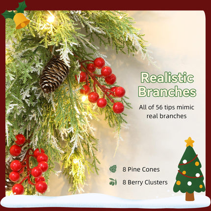 60 cm Prelit Christmas Wreath, Door Wreath with Realistic Branches, 30 Warm Whit