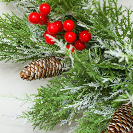 60 cm Prelit Christmas Wreath, Door Wreath with Realistic Branches, 30 Warm Whit