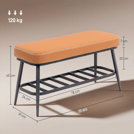 PU Leather Shoe Storage Bench - Brown