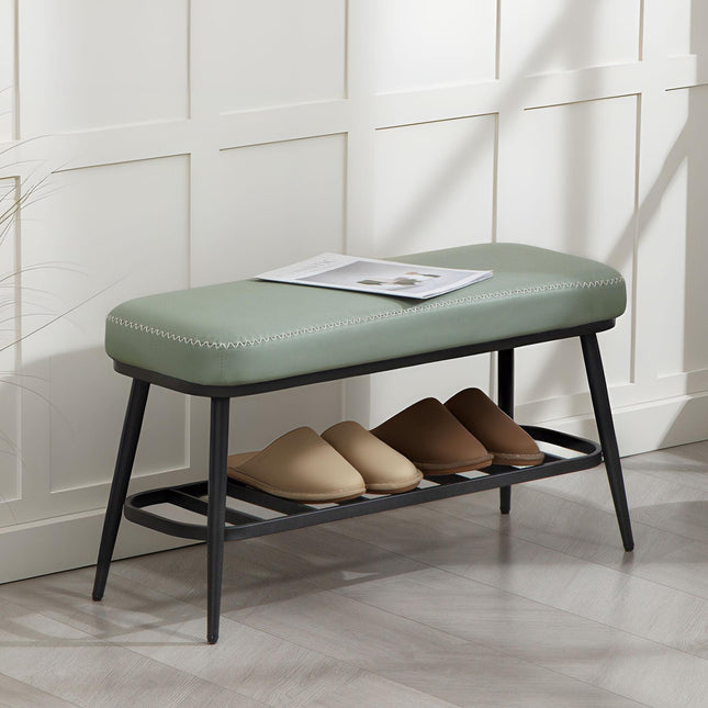 PU Leather Shoe Storage Bench - Green