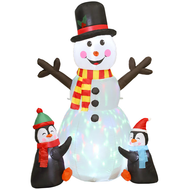 6FT Christmas Inflatables Snowman & Penguins with Built-in LED Lights and Flashing Projector Light, Blow Up Christmas Inflatable Decoration for Indoor Outdoor Decor, Garden