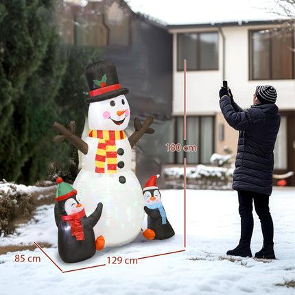 6FT Christmas Inflatables Snowman & Penguins with Built-in LED Lights and Flashing Projector Light, Blow Up Christmas Inflatable Decoration for Indoor Outdoor Decor, Garden