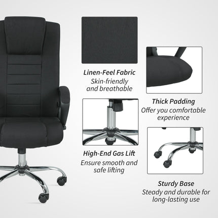 Linen-Look Swivel Office Chair - Black