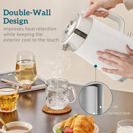 Electric Stainless Steel Kettle and Toaster Set, 3000W 1.7L UK Strix Thermostat Fast Boil Kettle w/ Limescale Filter, Cool Touch Body, 4 Slice Toaster with 7 Browning Levels, White