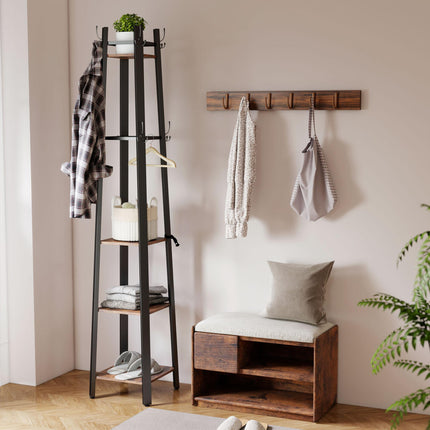 Industrial-Style Four Shelf Coat Stand - Brown/Black