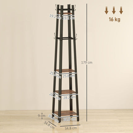 Industrial-Style Four Shelf Coat Stand - Brown/Black
