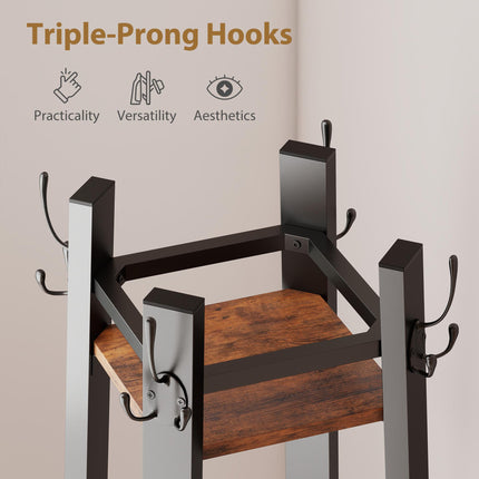 Industrial-Style Four Shelf Coat Stand - Brown/Black
