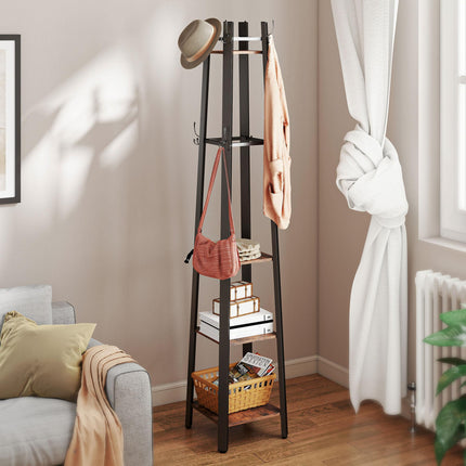 Industrial-Style Four Shelf Coat Stand - Brown/Black