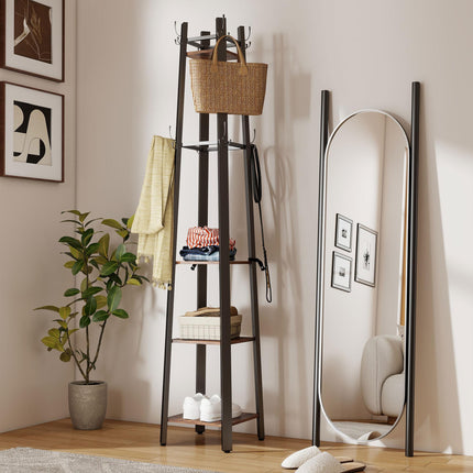 Industrial-Style Four Shelf Coat Stand - Brown/Black