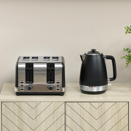 HOMCOM Stainless Steel Panel Kettle and Toaster Set - Black